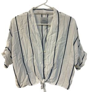 Rails‎ Thea Button Down Self Tie Batwing Short Sleeve Stripe Shirt White Blue XS
